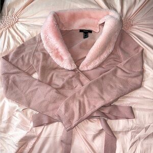 pink fur wrap cardigan